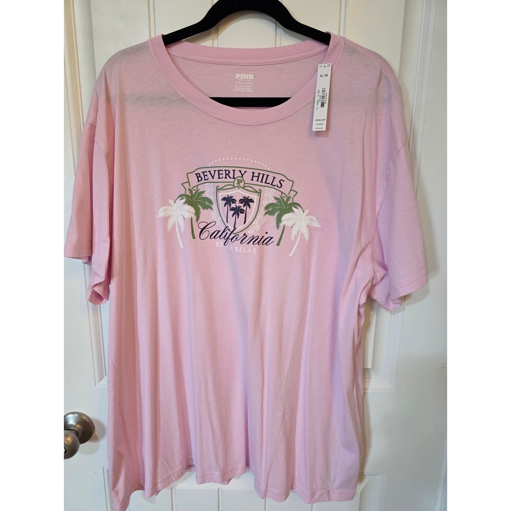 NWT Victoria's Secret PINK Beverly Hills California Graphic Tee XL Pink